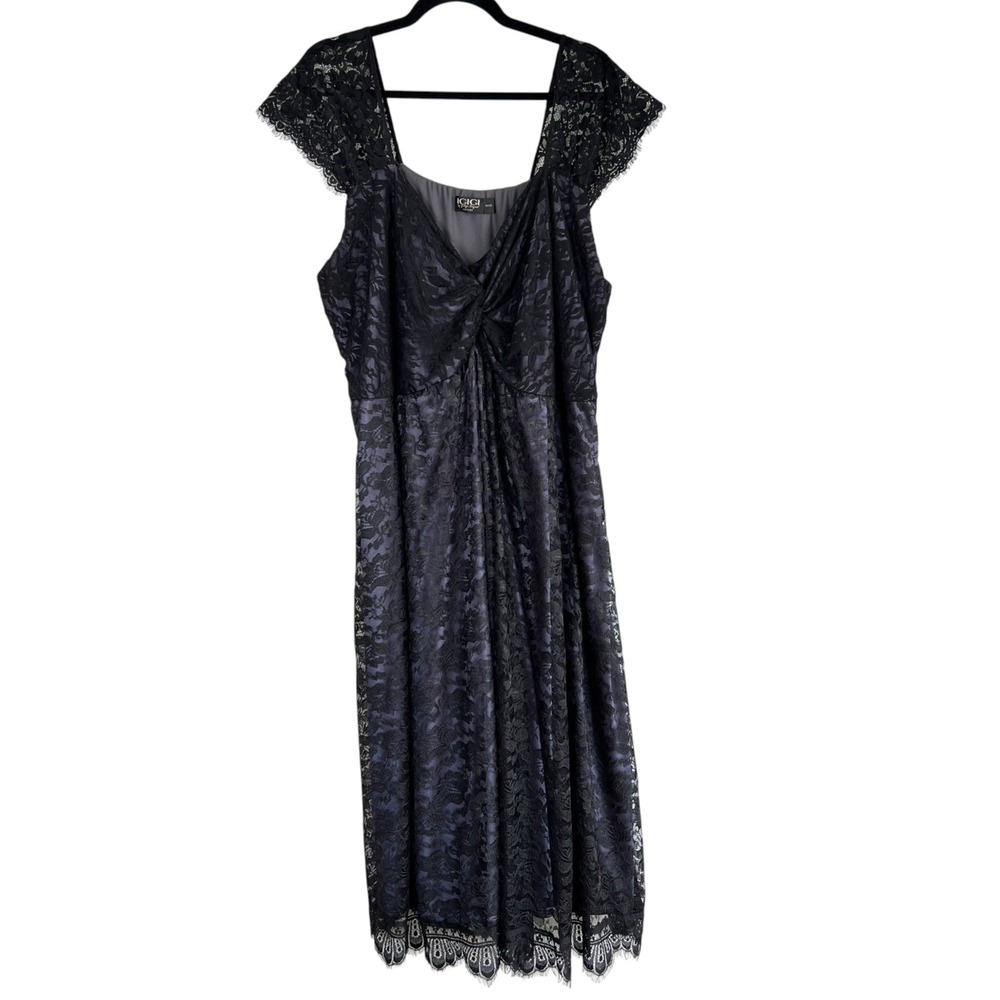 Igigi Lace‎ Babydoll Twist Front Midi Dress Black Purple Size 26-28 Whimsigoth